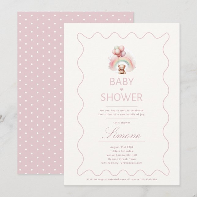 Flickor med inbjudningar till temat nalle för baby (Fram/baksida)