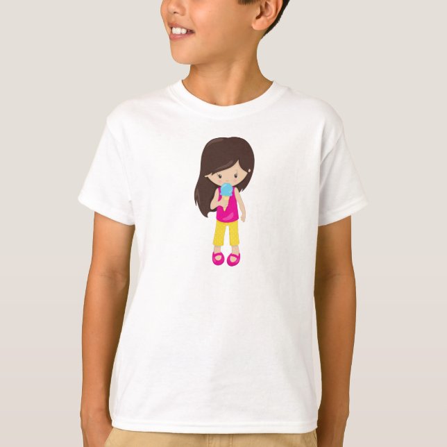 Flickor med iskräm, brun luft, cute Girl T Shirt (Framsida)