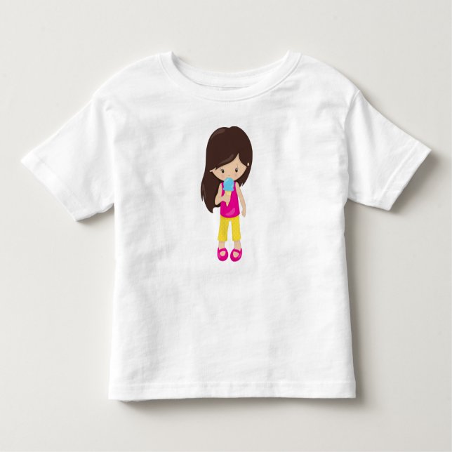 Flickor med iskräm, brun luft, cute Girl T Shirt (Framsida)