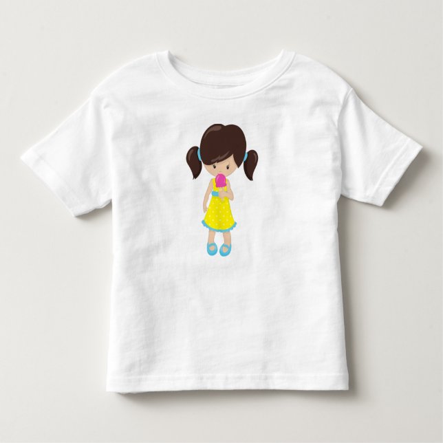 Flickor med iskräm, cute Girl, Brown Hair T Shirt (Framsida)