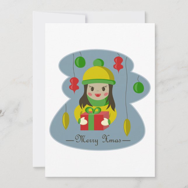 Flickor med julklapp inbjudningar (Framsida)