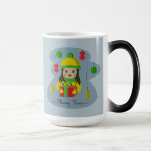 Flickor med julklapp magisk mugg