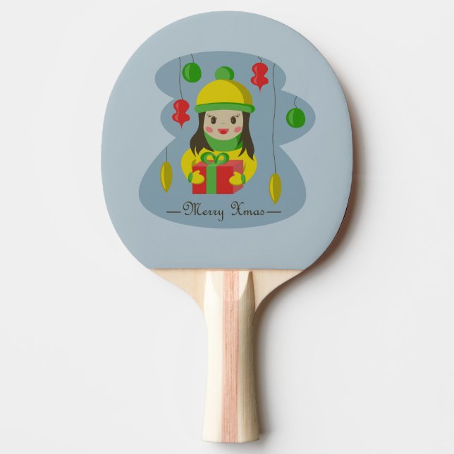 Flickor med julklapp pingisracket (Framsidan)