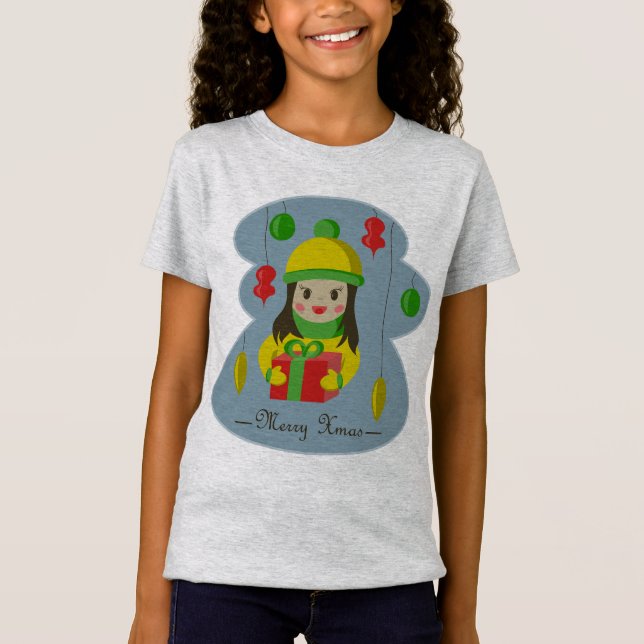 Flickor med julklapp t shirt (Framsida)