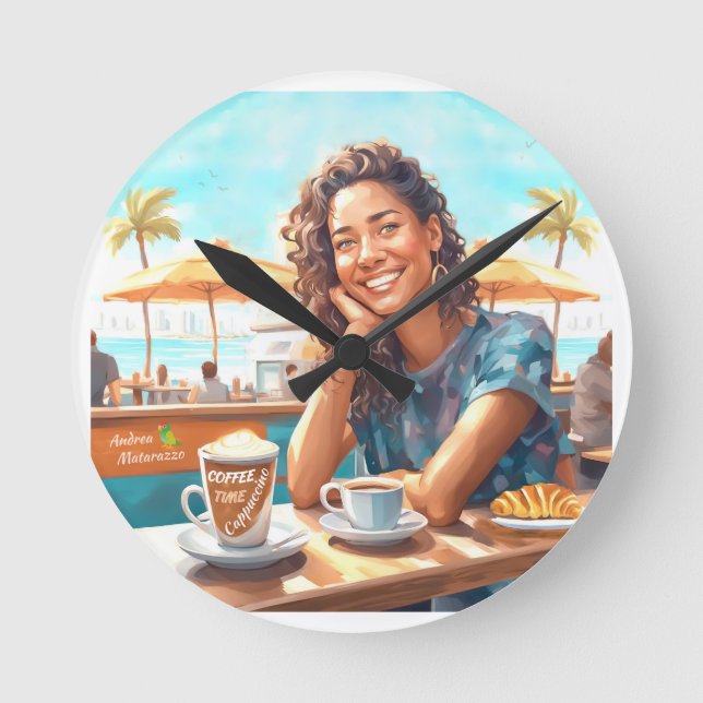 Flickor med kaffeavbrott rund klocka (Framsida)