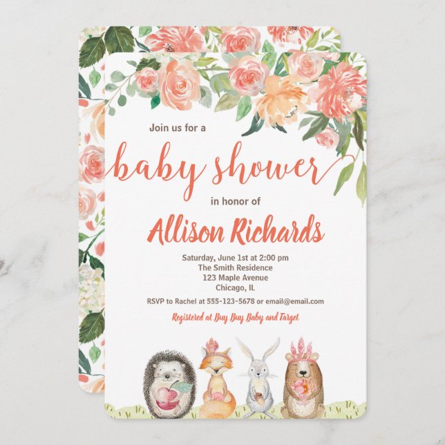 Flickor med kalldusch från trädsdjur inbjudningar (Fram/baksida)