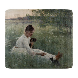 Flickor med katter i ett sommarlandskap (Kittens)