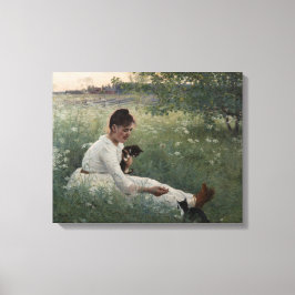 Flickor med katter i ett sommarlandskap (Kittens) Canvastryck