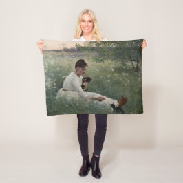 Flickor med katter i ett sommarlandskap (Kittens) Fleecefilt