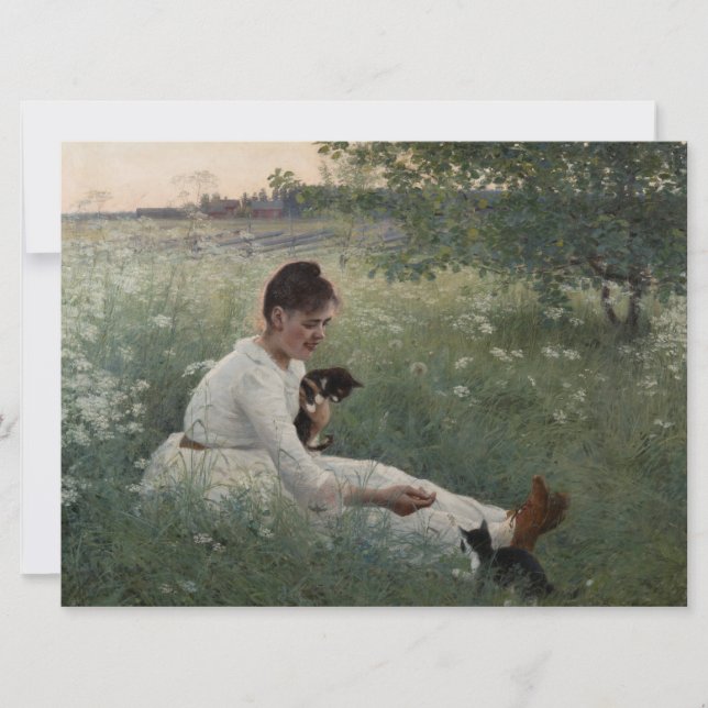 Flickor med katter i ett sommarlandskap (Kittens) Kort (Framsida)