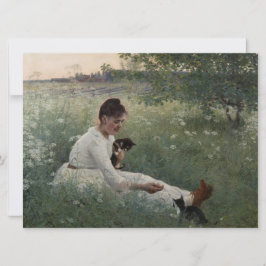 Flickor med katter i ett sommarlandskap (Kittens) Kort