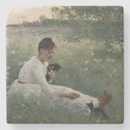 Flickor med katter i ett sommarlandskap (Kittens) Stenunderlägg