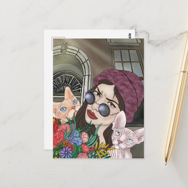 Flickor med katter Skriv ut, värde Poster Pappert  Vykort (Fram/Back In Situ)