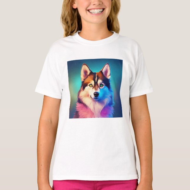 Flickor med klädesmall Hund Flickor Kids T-Shirt (Framsida)