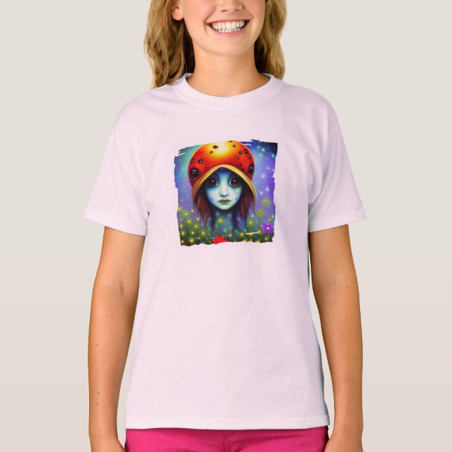 Flickor med ladybug hat t shirt (Framsida)