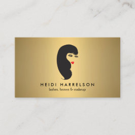 Flickor med lash och Red Läppar på Faux Guld Beaut Visitkort