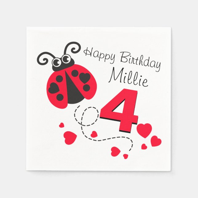 Flickor med namn 4e födelsedagen pappersservett (Framsidan)
