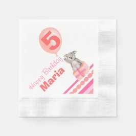 Flickor med namnet 5-årsdagen koala ballongservett pappersservett