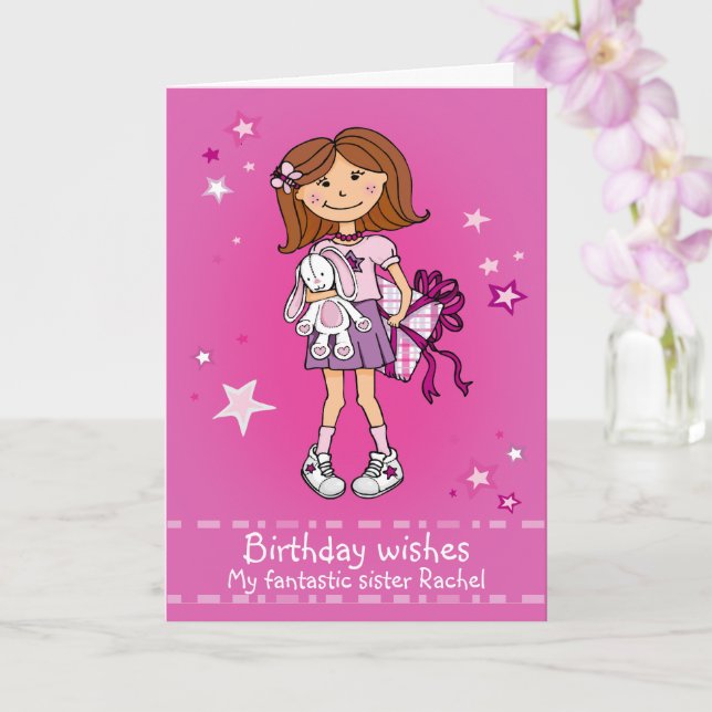 Flickor med nuvarande rosa Grattis på födelsedagen Kort (Orkide)