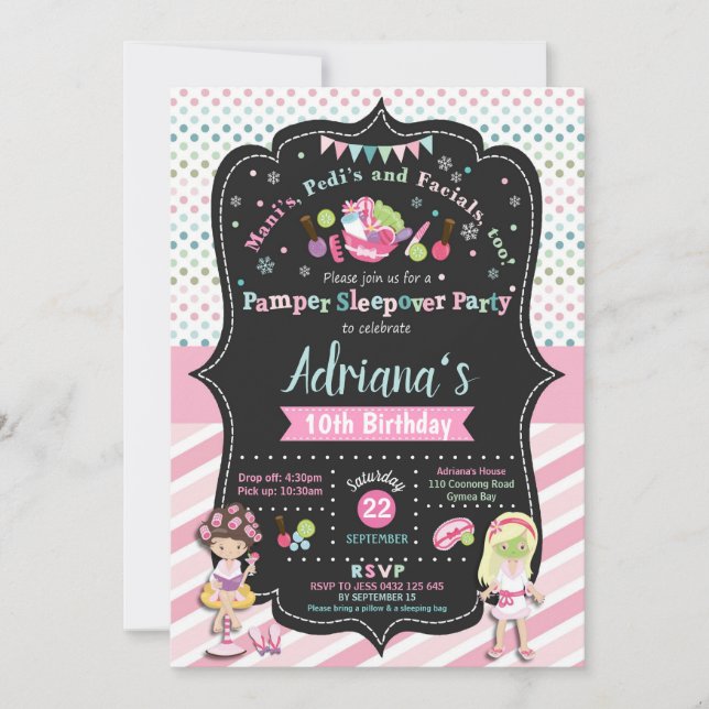 Flickor med Pamper Sleepover Party-födelsedagsinbj Inbjudningar (Framsida)