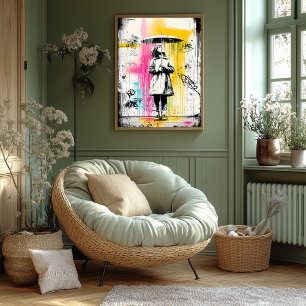 Flickor med paraply - Urban Graffiti Street Art Poster