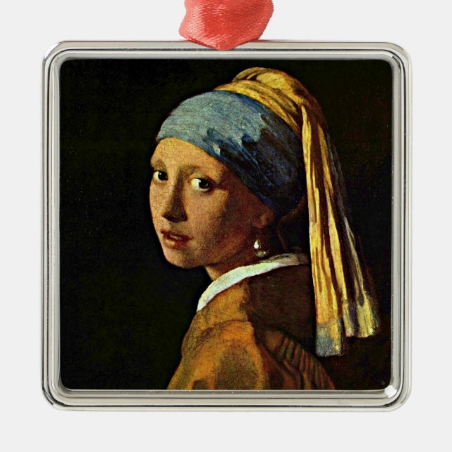 Flickor med Pearl Earring, bra konst. Julgransprydnad Metall (Framsidan)