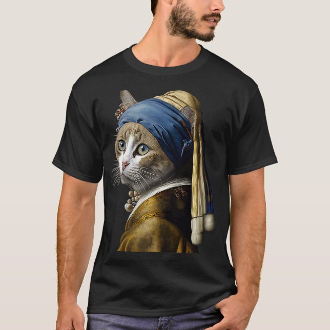 Flickor med Pearl Earring Cat 2 T Shirt (Framsida)