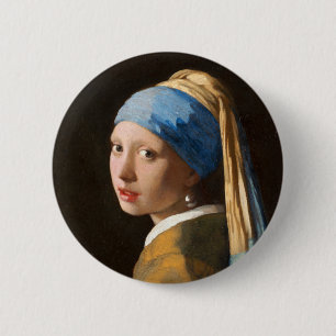 Flickor med Pearl Earring Porträtt-målning Knapp