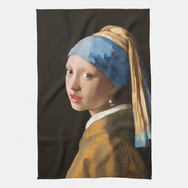 Flickor med Pearl Earring Porträtt-målning Kökshandduk (Vertikal)