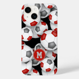 Flickor med röd grått-fotbollar mönster monogramma