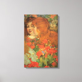 Flickor med röda poppies (av George Henry) Canvastryck