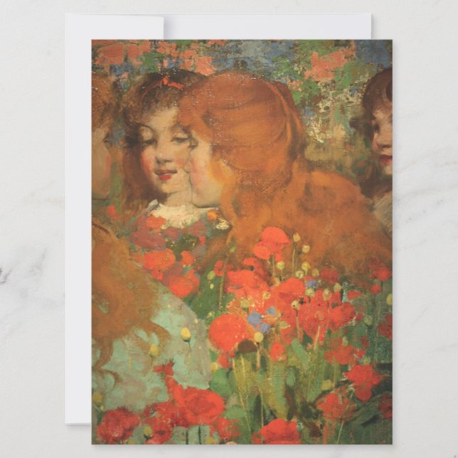 Flickor med röda poppies (av George Henry) Kort (Framsida)