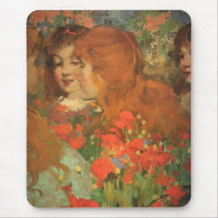 Flickor med röda poppies (av George Henry) Musmatta