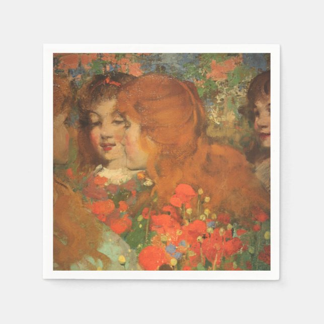 Flickor med röda poppies (av George Henry) Pappersservett (Framsidan)
