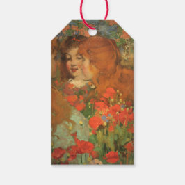 Flickor med röda poppies (av George Henry) Presentetikett