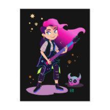 Flickor med rosa hår med sten-gitarr