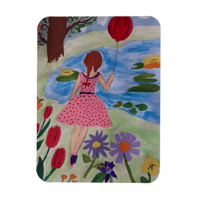 Flickor med rött ballong, flexibel fotomagnet magnet (Vertikal)