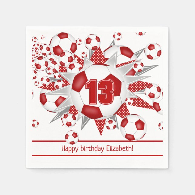 Flickor med rött fotboll eller party pappersservett (Framsidan)