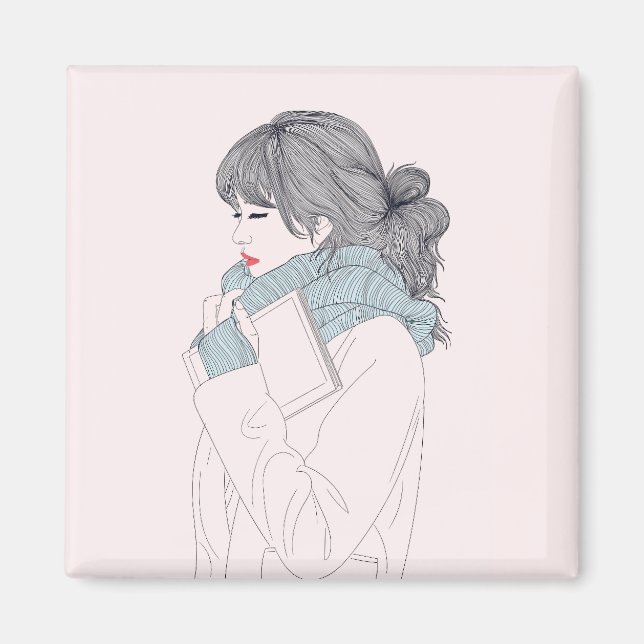 Flickor med scarf och bok magnet (Framsidan)