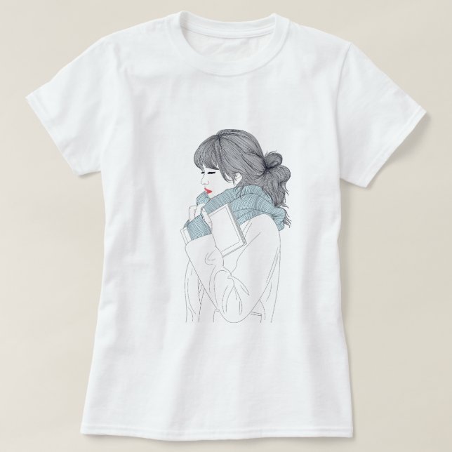 Flickor med scarf och bok t shirt (Design framsida)
