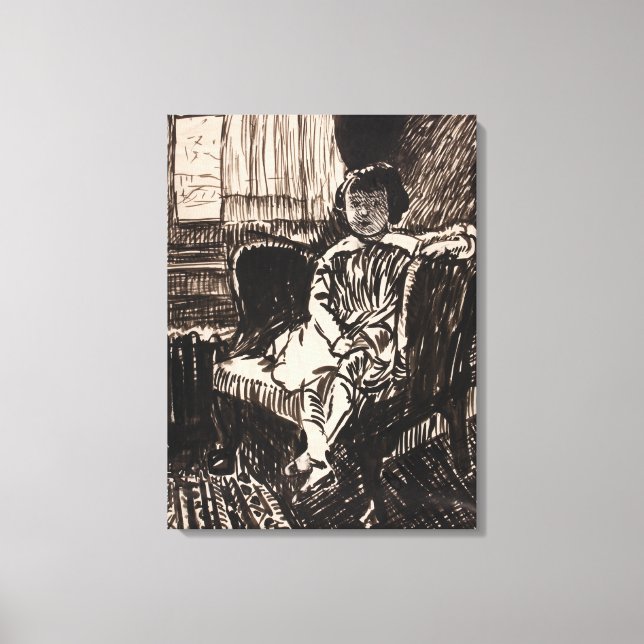 Flickor med sittande stol (ca 1917-1918) canvastryck (Framsida)