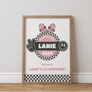 Flickor med skateboard Groovy Hippie Birthday Poster