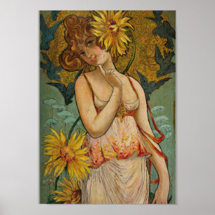 Flickor med solblommor poster