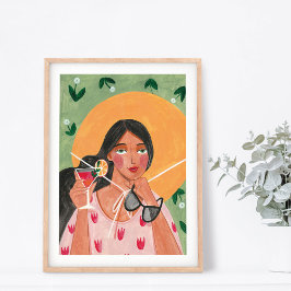 Flickor med sommarhatt solglasögon blommigt tapet poster