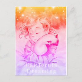 Flickor med sovande katt (version 2) vykort