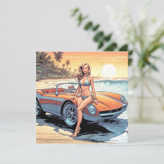 Flickor med sportbil inbjudningar (Stående Fram)