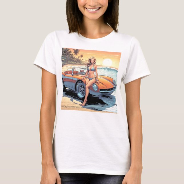 Flickor med sportbil t shirt (Framsida)