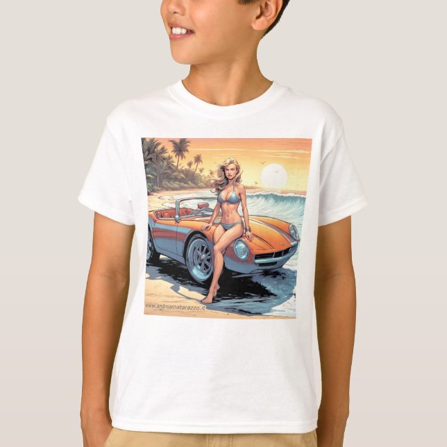 Flickor med sportbil t shirt (Framsida)