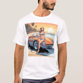 Flickor med sportbil t shirt