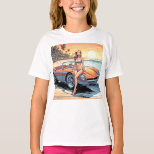 Flickor med sportbil t shirt